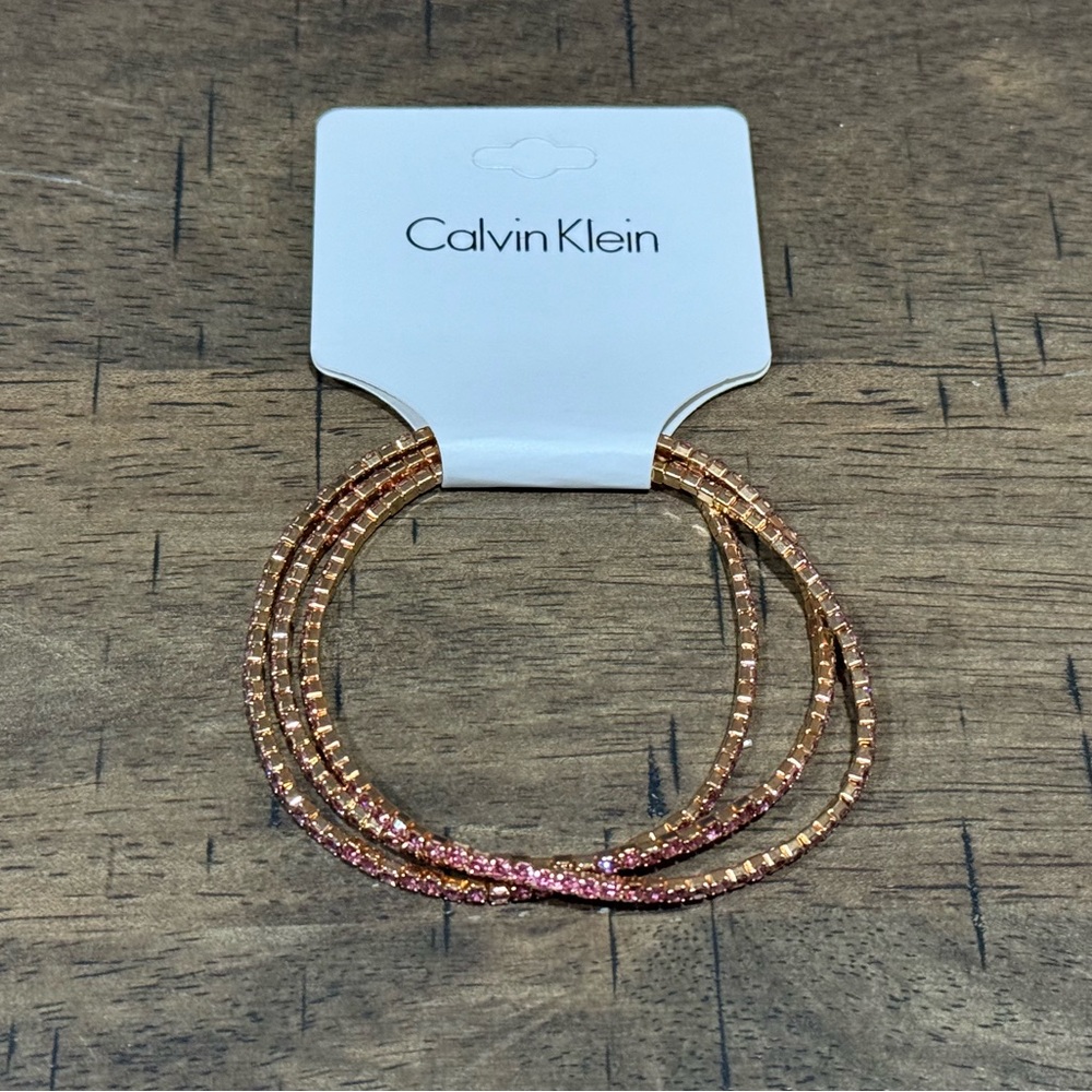 CK11. CALVIN KLEIN 3 Single Elastic Rose gold Pink CZ Bracelets NEW